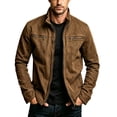 thumbnail image 2 of Rexolia Men’s Jacket Slim Fit Washed Fabric Multi Pocket Workwear Stand Collar Zip Coffee M, 2 of 5