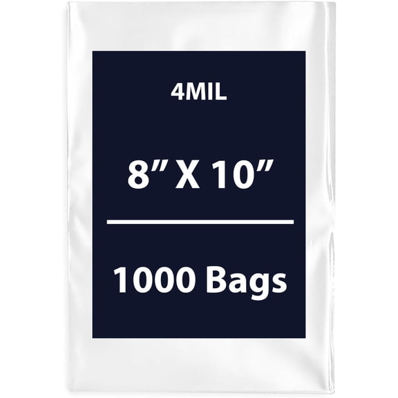 Clear Flat Poly Bags, 4Mil 8" X 10" & 1000 Bags | Low-Density Polyethylene (LDPE), Flat Open Top Plastic Packaging Packing | Flexible and Durable Plastic Bags
