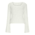 thumbnail image 4 of Qulqfy Pullover Womans Sweaters Cropped Knit White Tunic Bell Sleeve Fuzzy Square Neck Tops Womens Fall Sweater Free, 4 of 6