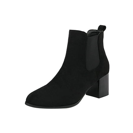 

Babysbule Boots for Women Clearance Women High Heel Shoes Winter Warm Fashion Slip On Pointed Toe Casual Solid Color Suede Platform Ankle Boots