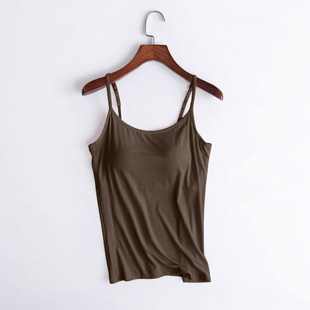 Pxxlle Built in Bra Tank Tops for Women Camisole Tops with Chest Pads Underwear Spaghetti Straps Sports Bottoming Shirt Solid Color Yoga Vest Tops