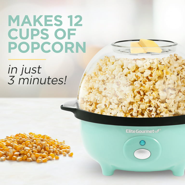 Elite Gourmet EPM330R Automatic Stirring 3Qt. Popcorn Maker Popper, Hot Oil  Popcorn Machine with Measuring Cap & Built-in Reversible Serving Bowl