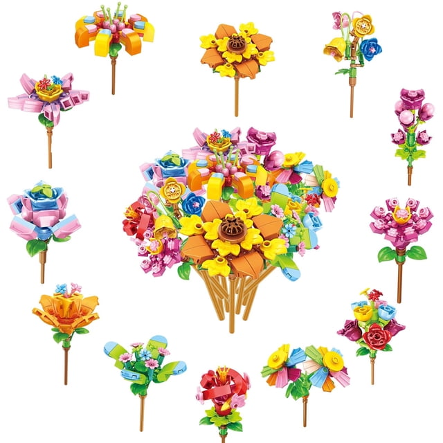 Set de Bloques de Construcción ICOME Ramo de Flores 12 Piezas para Niños y Adultos