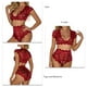 thumbnail image 5 of Lencería de encaje para mujer, color puro, elegante, suave, cuello en V, manga corta, conjunto de bragas para aniversario, Jujube Red XL, 5 of 6