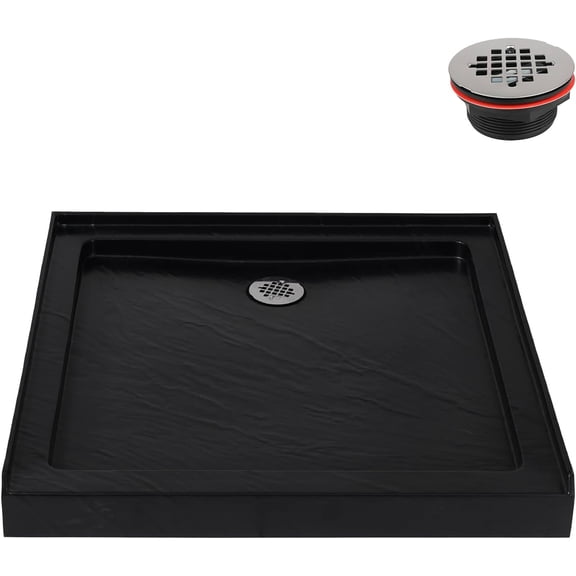 Streamline NTM-642-36BL-AL 36 in. x 36 in. Alcove Acrylic Shower Base in Matte Black with Center Drain, Drain Included