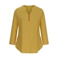 thumbnail image 4 of Idoravan Long Sleeve Shirts for Women Clearance Fashion Women Casual Cotton and Linen Long Sleeve V-Neck Solid Loose Tops Blouses, 4 of 6