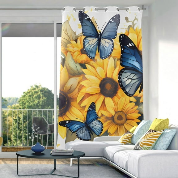 Butterflies Sunflowers Blackout Curtain Panels Drapes Privacy Assured with Light Filtering Curtains for Living room Bedroom Bathroom Window