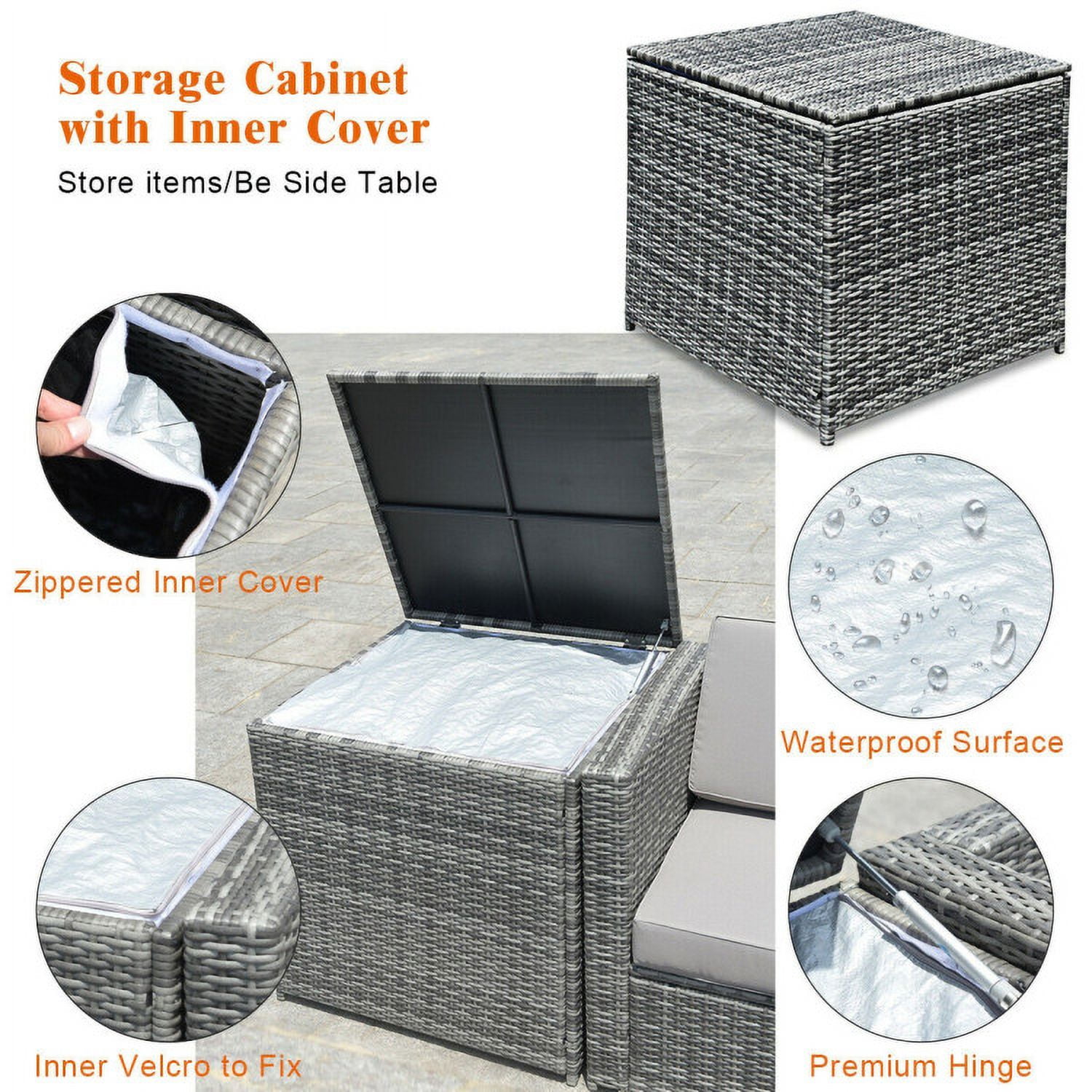 Aimee Lii 8 Piece Wicker Sofa Rattan Dinning Set Patio Furniture with Storage Table, Outdoor Deck Furniture, White Aimee Lii 8 Piece Wicker Sofa Rattan Dinning Set Patio Furniture with Storage Table, Outdoor Deck Furniture, White
