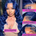 thumbnail image 4 of Pelucas con encaje frontal Guebb Body Wave, cabello humano azul oscuro de 22 pulgadas, 4 of 6