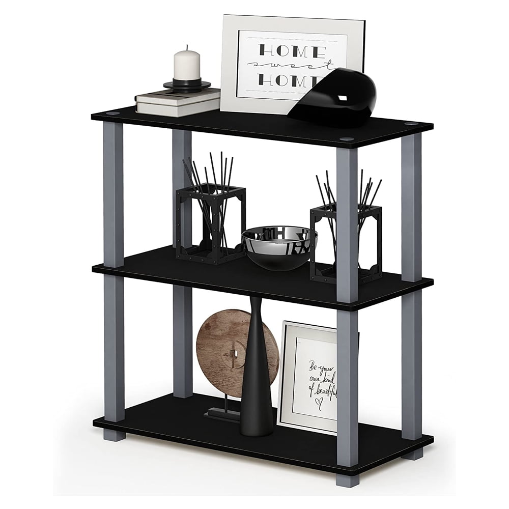 Furinno Turn-N-Tube 23.6 W x 11.4 D x 29.5 H 3-Shelf Decorative Shelves, Black and Gray