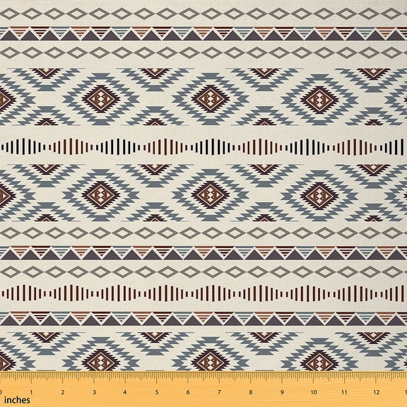 jejeloiu Boho Bohemian Geometric Fabric by the Yard 2 Yards,Aztec Theme Room Decor Fabric by the Yard,Beige Ancient Lines Fabric for Sewing,Microfiber Bedroom Decor