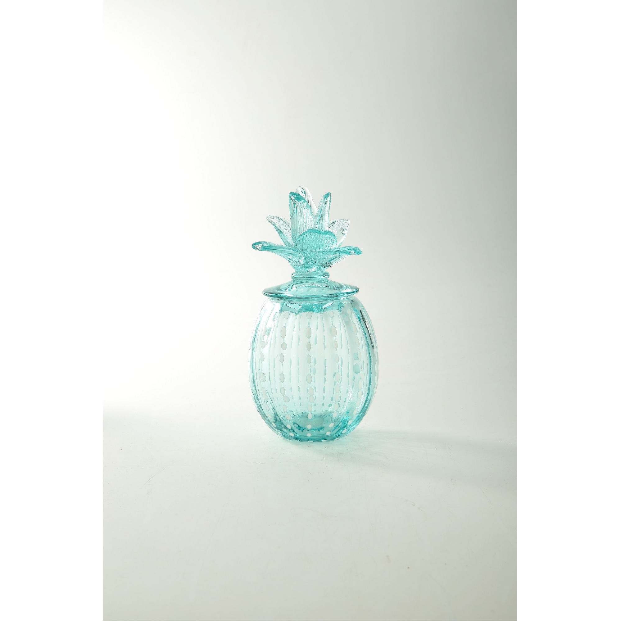 9.5" Green Pineapple Design Glass Candy Jar