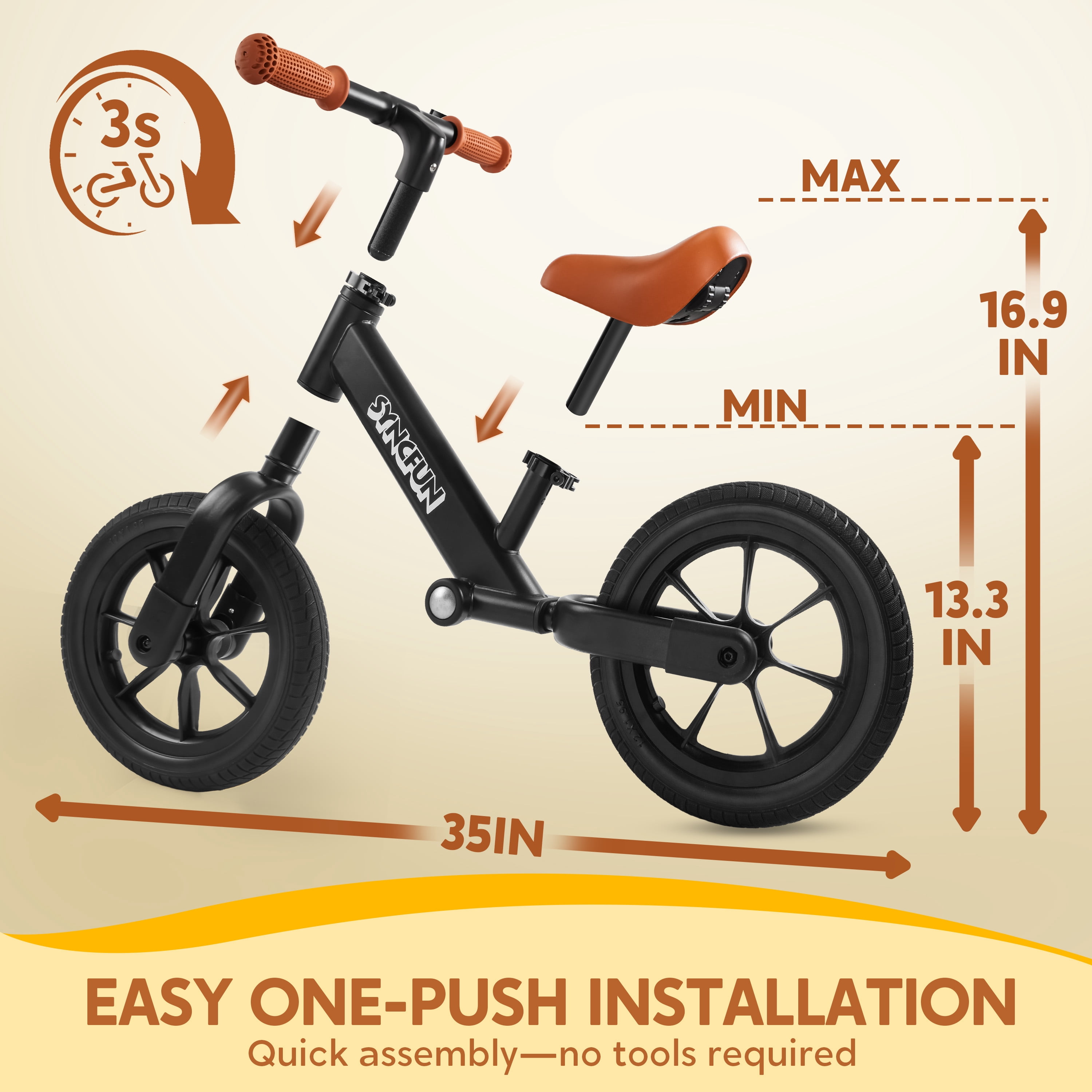 Syncfun Balance Bike, Lightweight Toddler Bike for 2 to 5 Years Kids No Pedal Riding Toys with 12" Anti-Skid Wheels, Boys & Girls Gifts, Black