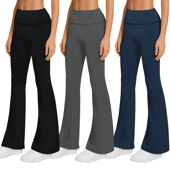 Sweet Hearts 3-Pack Flare Leggings for Women- Foldover Flared Yoga Pants for Women Clothing Made in USA