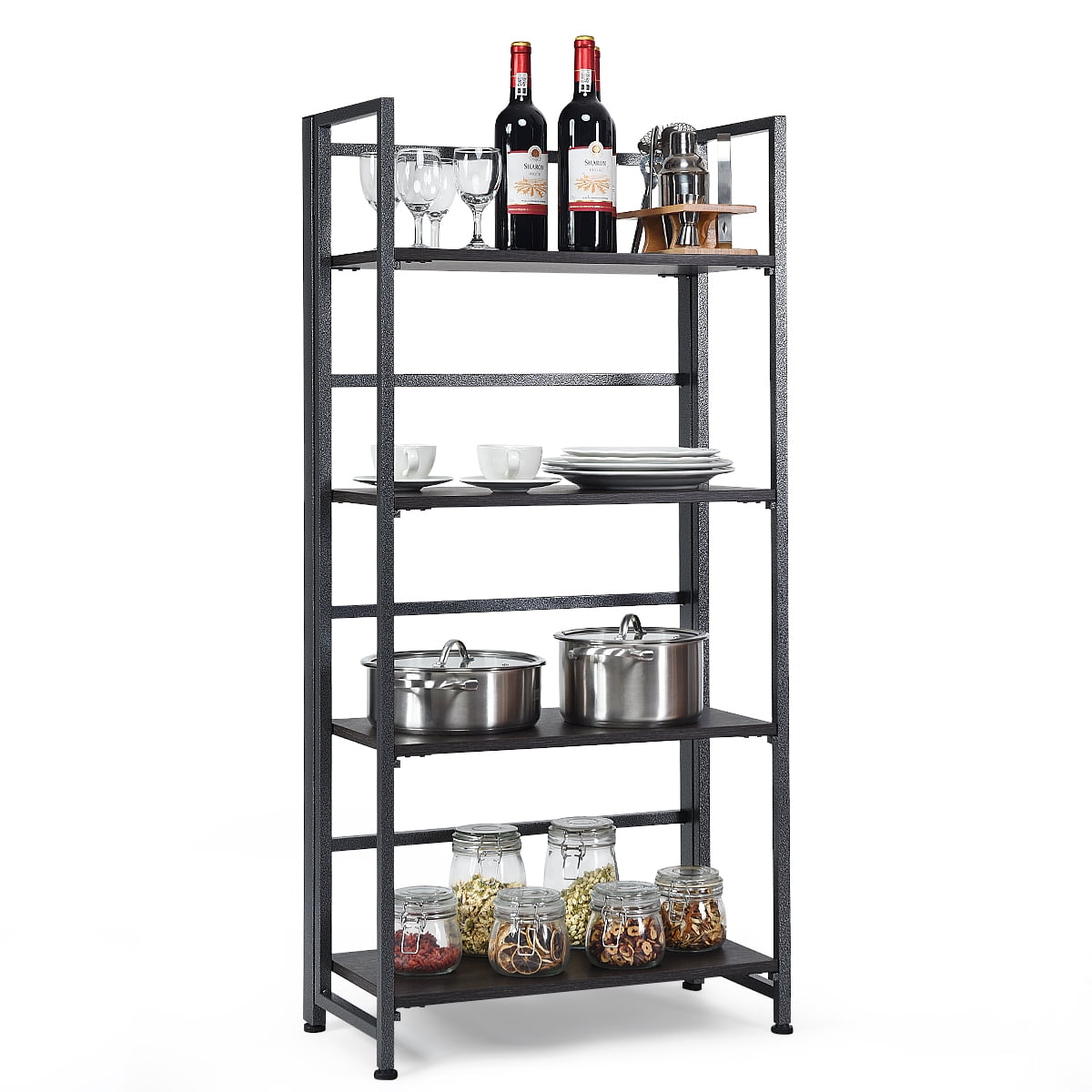 Giantex 4Tier Folding Bookshelf, Open Display Rack, Metal Storage Shelf for Home & Office