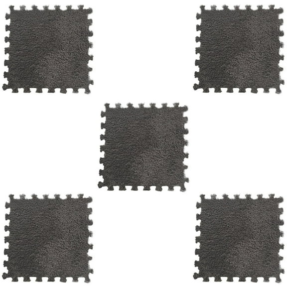 GERsome 5Pcs Plush Foam Floor Mat for Kids Thickened Square Interlocking Plush Carpet Tiles Soft Anti-Slip Puzzle Area Rug Playmat for Playroom Bedroom