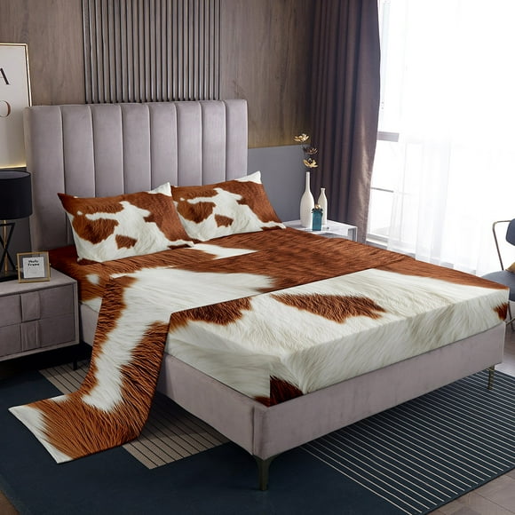 Erosebridal Cow Print Bed Sheets Twin,Animal Print Bedding Sets Twin Size,Wildlife Decoration,Lightweight,3pcs