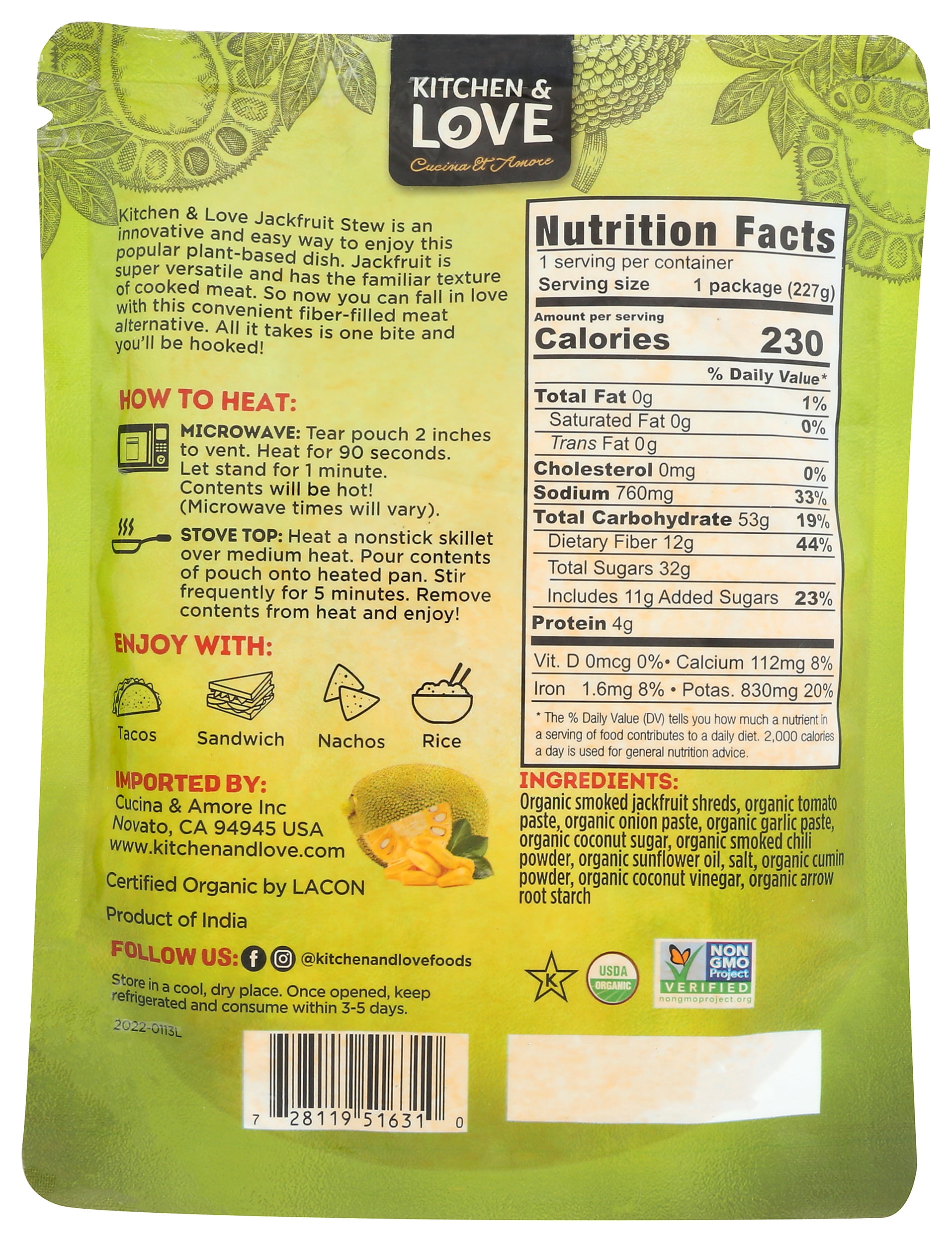 Pack of 6, Kitchen And Love Organic Pulled Jackfruit, 8 oz