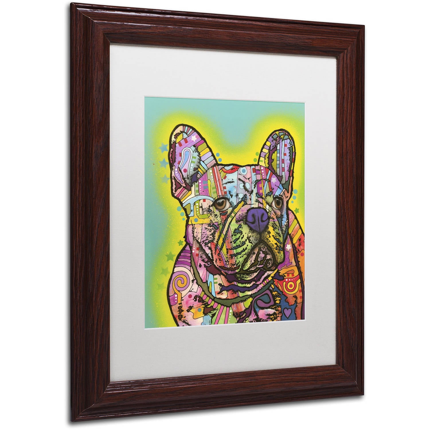 Trademark Fine Art "French Bulldog III" Canvas Art by Dean Russo, White Matte, Wood Frame