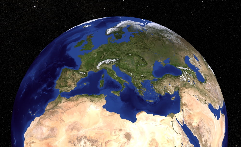 The Blue Marble Next Generation Earth showing the Mediterranean Sea Canvas Art - Stocktrek Images (36 x 22)