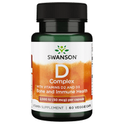 Angle View: Swanson Vitamin D Complex with Vitamins D-2 and D-3 50 Mcg 60 Veggie Capsules