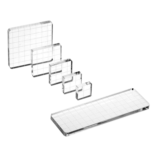 Bloque de Sello Acrílico, Juego de 6 Bloques de Estampado Transparentes con Líneas de Cuadrícula, Bloques de Montaje Decorativos Cuadrados Rectangulares para Álbumes de Recortes y Manualidades DIY