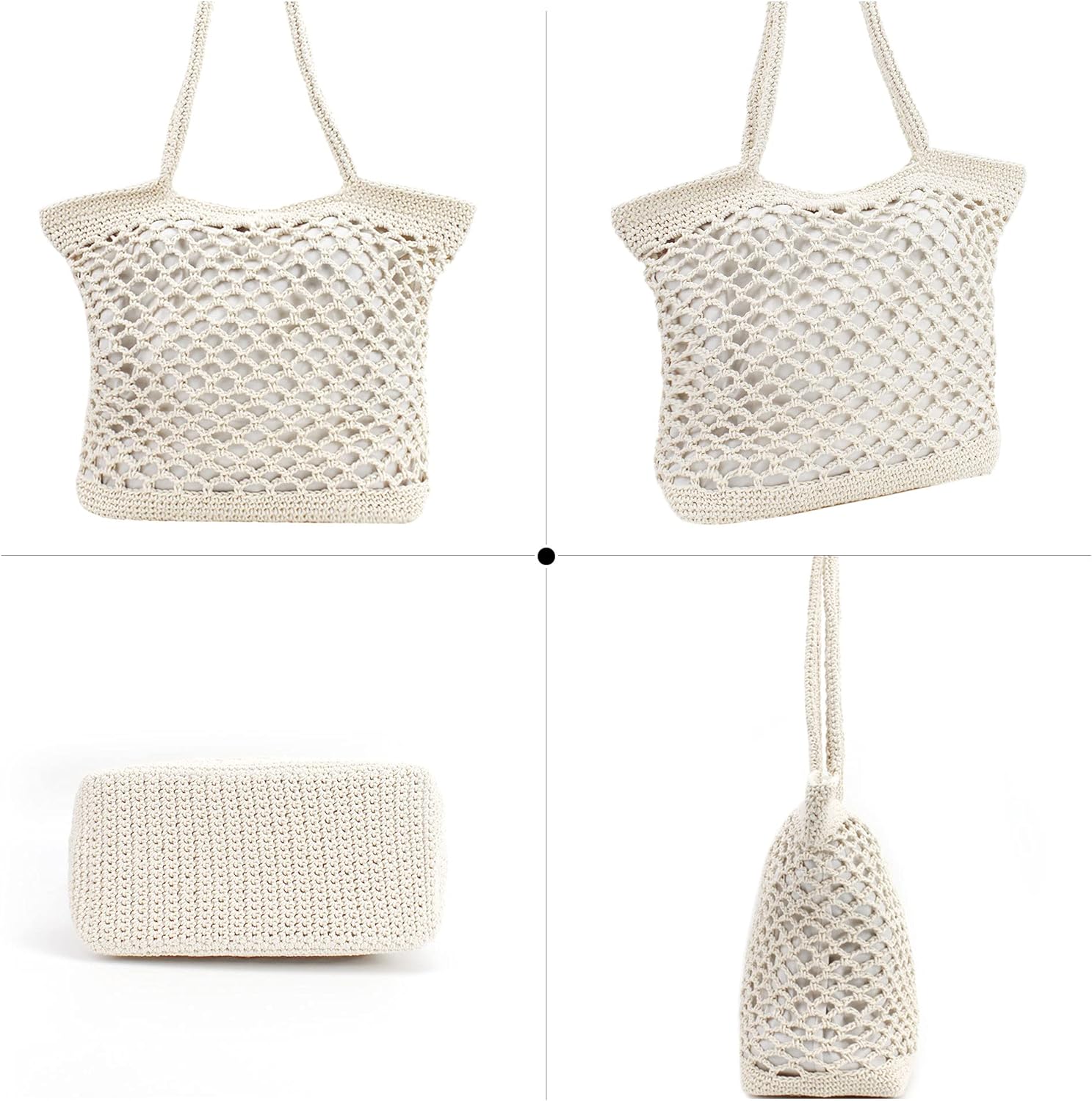 LinYooLi Women Large Cotton Crochet Shoulder Bag Bohemian Beach Travel Handbag Top-handle Bag Tote