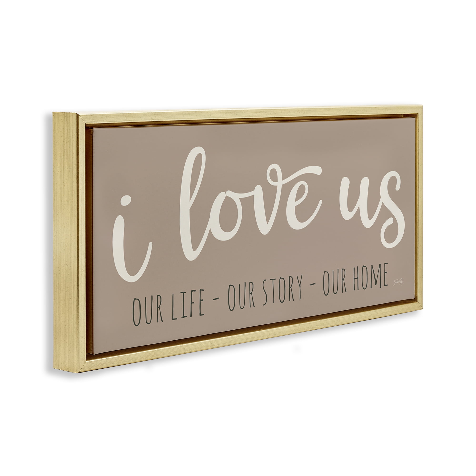 Stupell Industries I Love Us Romantic Typography Painting Gold Floater Framed Art Print Wall Art, 25 x 11