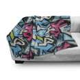 thumbnail image 3 of Grunge Soft Flannel Fleece Throw Blanket, Street Art Theme with Colorful Graffiti Funky Display Underground Urban Culture, Cozy Plush for Indoor and Outdoor Use, 70" x 90", Multicolor, by Ambesonne, 3 of 6