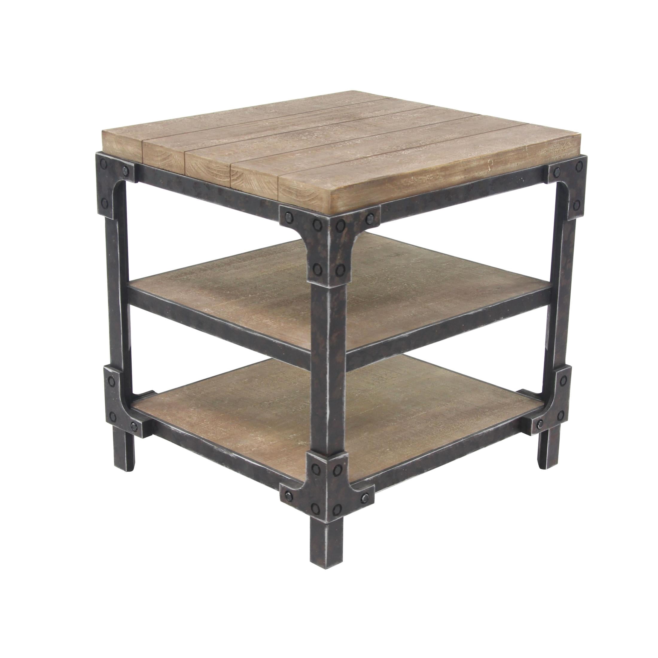 DecMode 24" x 26" Brown Wood 2 Shelf Accent Table, 1-Piece