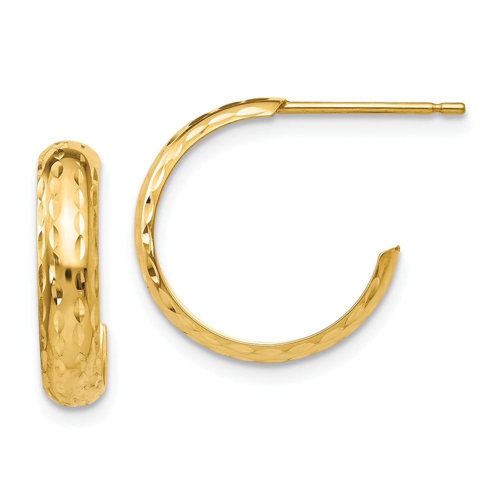 14k Yellow Gold 3 Millimeters Small Diamond Cut Hoop Earrings 0.8 Inches 20 Millimeters