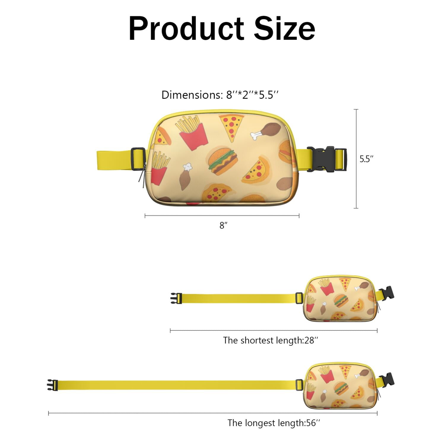 Cross Body Bag for Men&Women Hands Free Running Belt for Jogging with Adjustable Strap for Outdoors Workout Traveling Pizza Sporty Waist Pack