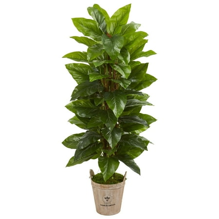 Large Torch Nearly Natural 63-inch Large Leaf Philodendron Real Touch Artificial Plant in Farmhouse Planter ()