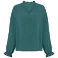 thumbnail image 3 of SAYOO Mujer Primavera Otoño Camisa casual Color sólido Manga larga Cuello en V Blusas con botones SAYOO S M L XL, 3 of 9