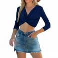 thumbnail image 2 of TODOZO Crop Tops for Women Trendy Summer 3/4 Length Sleeve Womens Tops Womens Summer Tops Backless Pleated Women's Deep V Neck Slimming and Slimming Base Shirt Top Navy Xl, 2 of 9