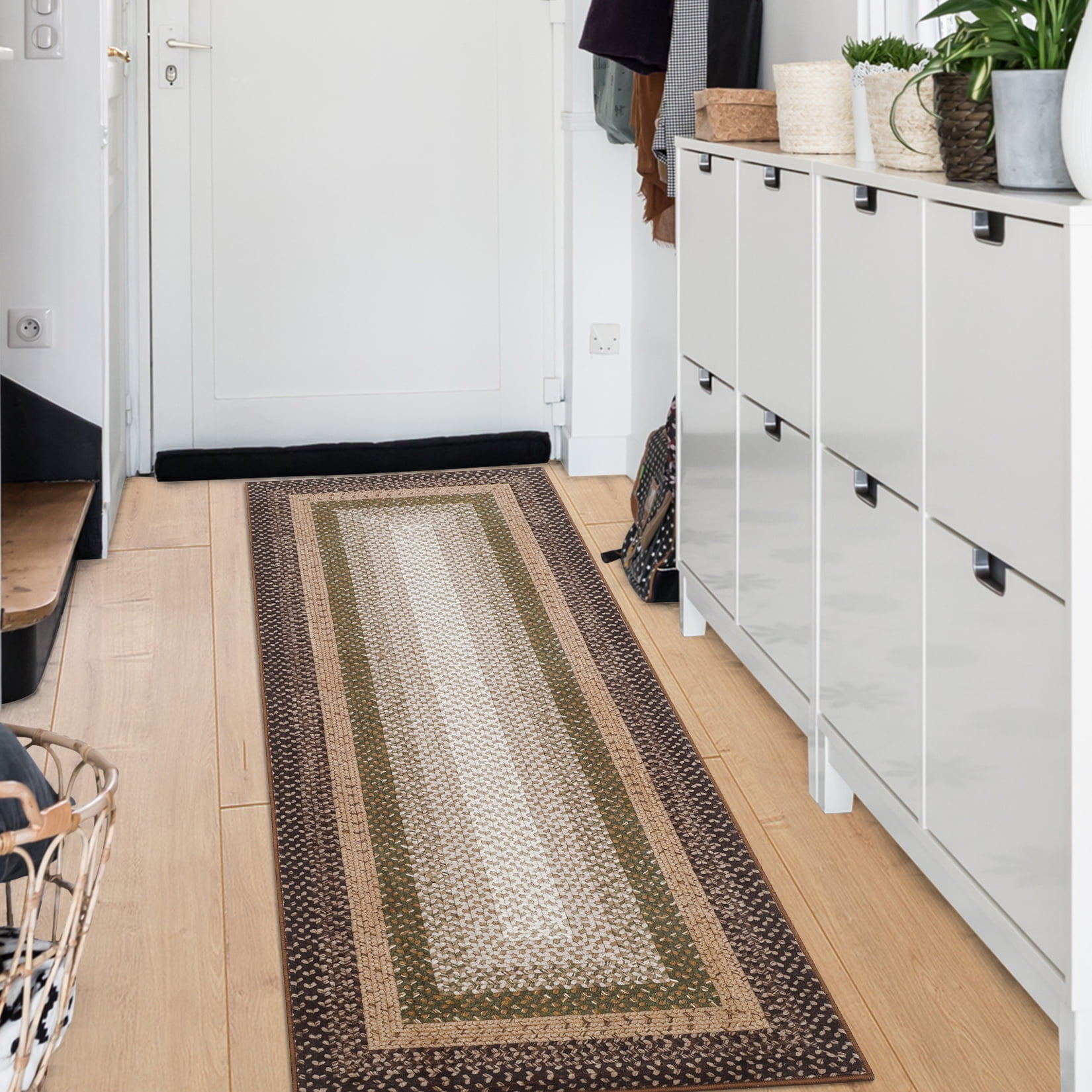 Braided Pattern Washable Area Rug, Super Soft Nonslip Runner for Kitchen Hallway Bathroom Entryway
