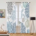 thumbnail image 2 of Blue Beige Coastal Turtle Kitchen Curtains 84 Inch Length, Ocean Coral Nautical Grommet Top Bedroom Living Room Curtains, Light Filtering Cafe Curtain Drapes 2 Panels Set 84''x84'', 2 of 9