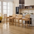 thumbnail image 4 of French Country Rattan Counter Height Stools, Linen Upholstered Bar Stools Set of 2, Farmhouse Wooden Barstools with Cane Back, Amber Kitchen Island Chairs, Sillas para Barra de Cocina (Amber, 2 Pcs), 4 of 8