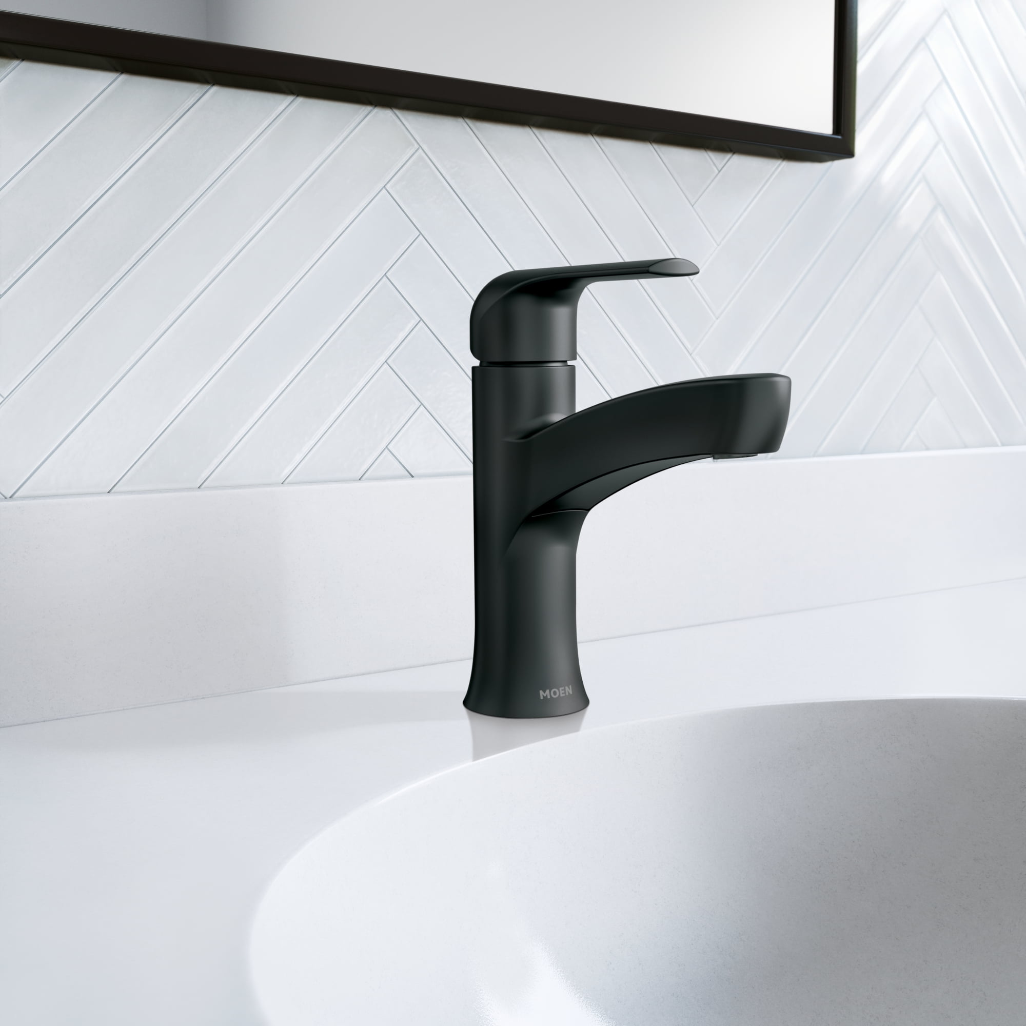 Moen Tilson Matte Black Bathroom Sink Faucet with Optional Deckplate, 84565BL