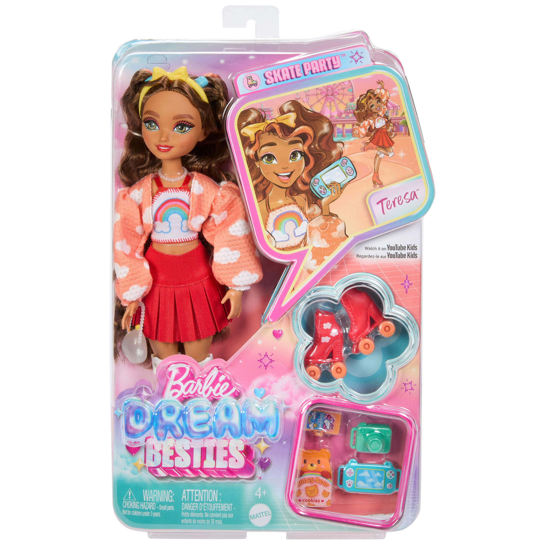 Dream Besties Barbie Teresa Roller Skating Fashion Doll with 9 Video Game Themed Accessories