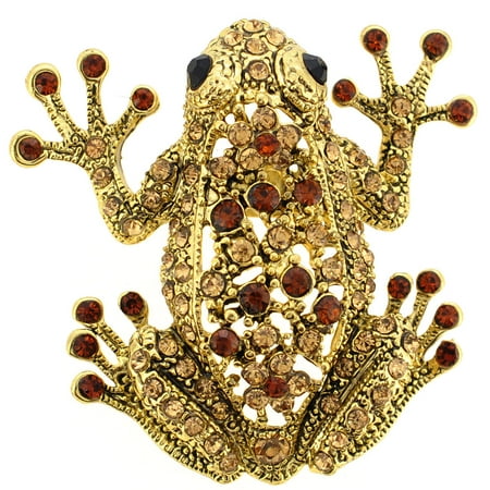 Golden Vintage Brooch - Vintage Style Golden Topaz Frog Pin Brooch