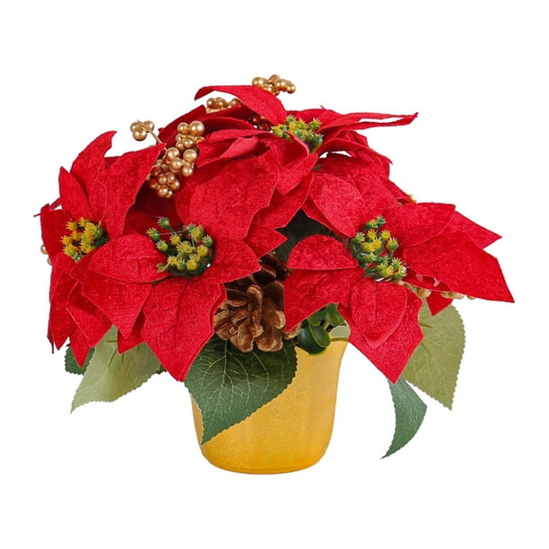 Nochebuena roja,Decoración navideña de planta de flor de pascua artificial navideña,Flor artificial de planta de flor de pascua roja en maceta,Decoración De Chimenea De Oficina De Centro De