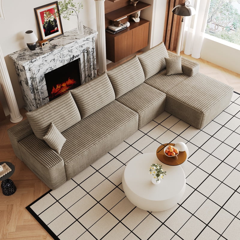 135" Cloud Sectional Sofa with Right Facing Chaise, Modern Modular Deep Seat Couch, Plush Corduroy Upholstered Sofa for Living Room, Bedroom, Apartment, No Assembly Required