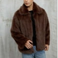 thumbnail image 4 of MaFYtyTPR Mens Warm Coats Winter Men's Fashion Solid Color Faux Furry Fleece Lapel Cardigan Outerwear Tops Coffee XXXL, 4 of 5