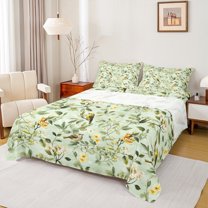 Manfei Vintage Garden Floral Full Size Sheets, Cartoon Bird Bed Sheets, Simple French Style Sheet Sets, Lightweight Room Decor, 4pcs