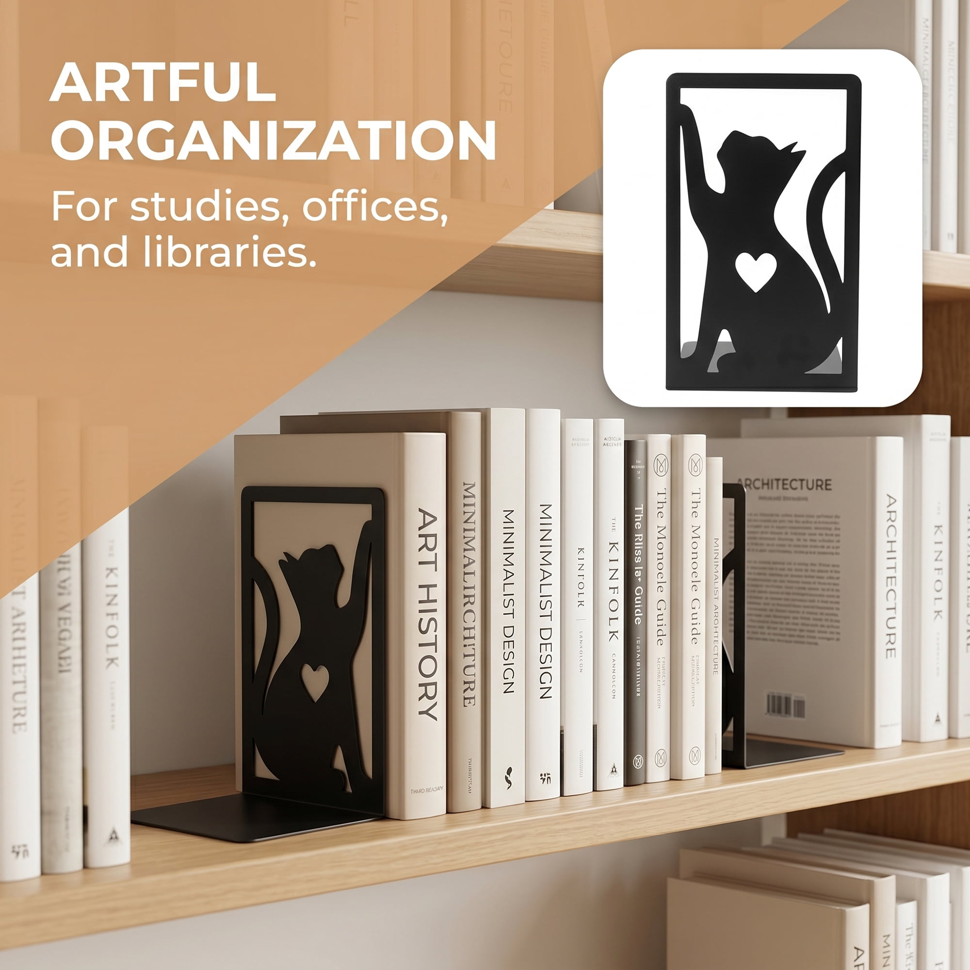 Unique Bargains 2Pcs Decorative Cartoon Metal Bookends Black 4.2*3.5*7.1inch