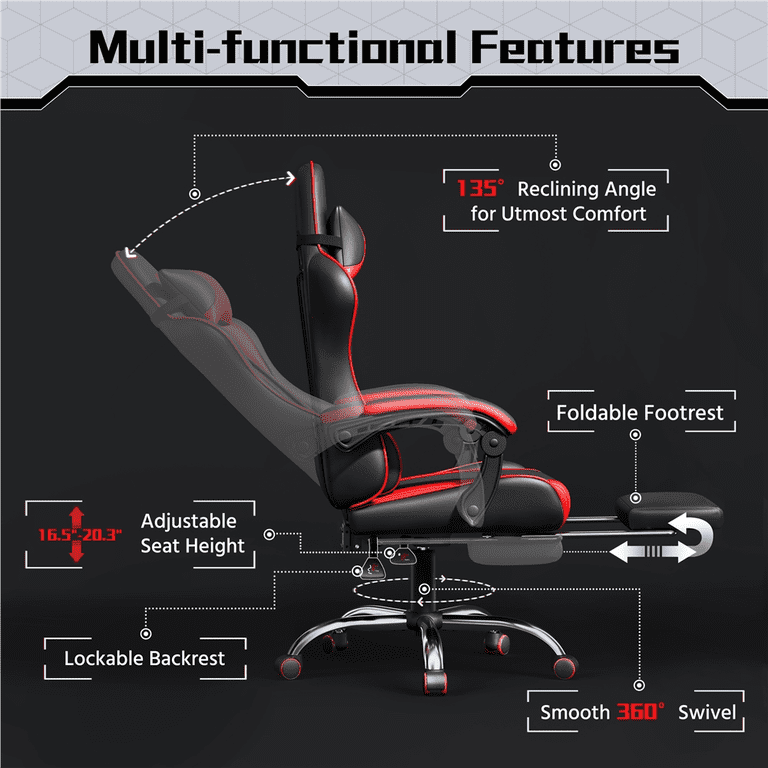Yaheetech Racing Gaming Chair, Black & Red with Massage Lumbar photo 8