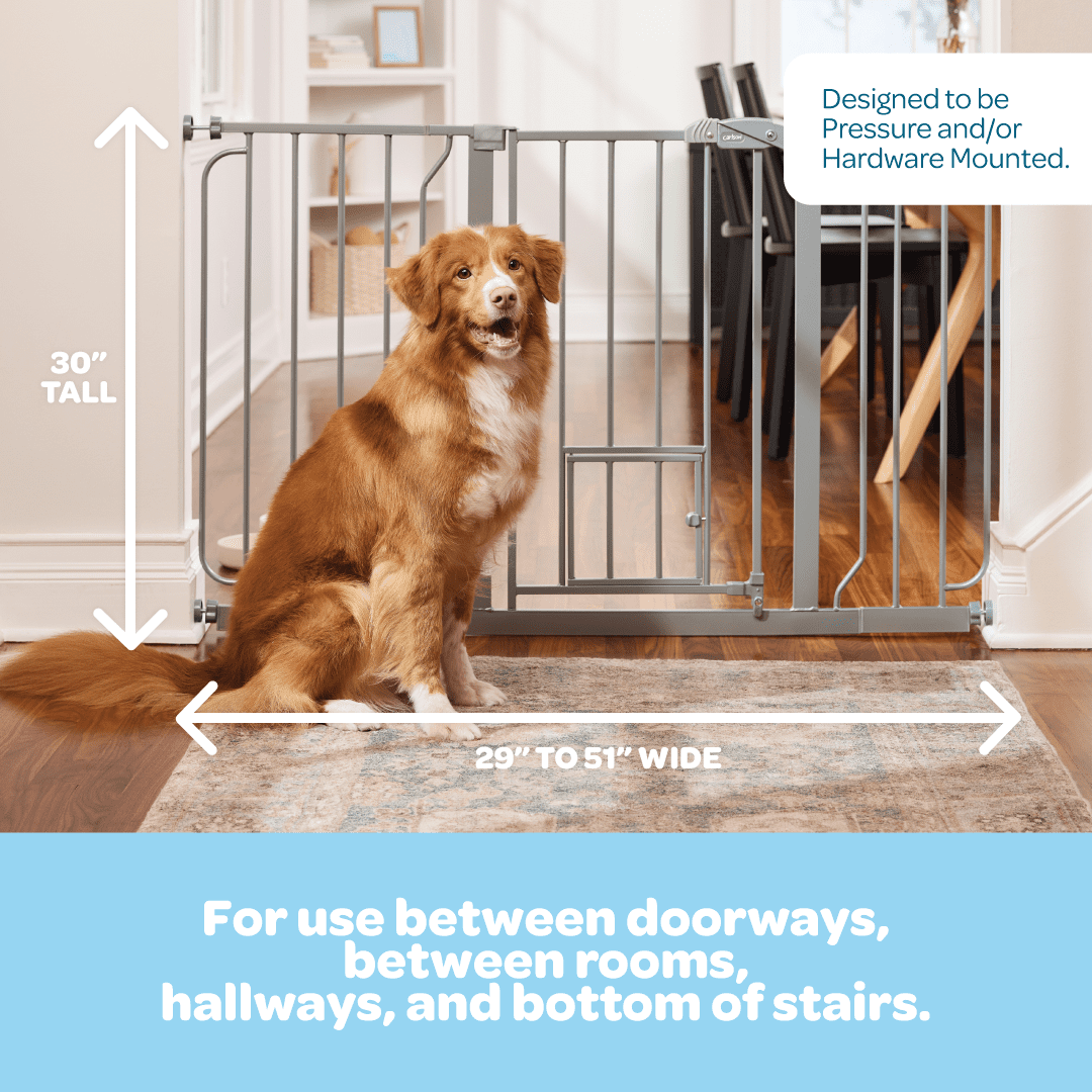 Carlson Platinum Extra Wide Pet Gate with Small Pet Door, 30" H x 29"-51" W, Metal