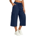 thumbnail image 2 of BUIGTTKLOP Womens Capri Pants Baggy Cargo Wide Leg Cropped Sweatpants Drawstring Casual Jogger with Pockets, 2 of 8