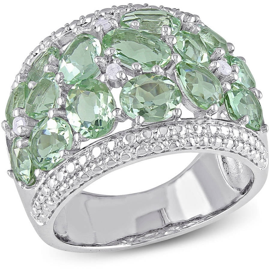 Tangelo 6 Carat T.G.W. Oval, Pear and Trilliant-Cut Green Amethyst and Diamond-Accent Sterling Silver Fashion Ring by Tangelo